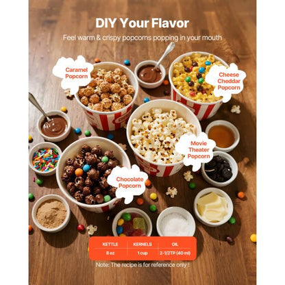 Popcornmaschine, Popcornmaschine für die Arbeitsplatte, 800 W, 0,2 kg Kessel, Schwarz | EU