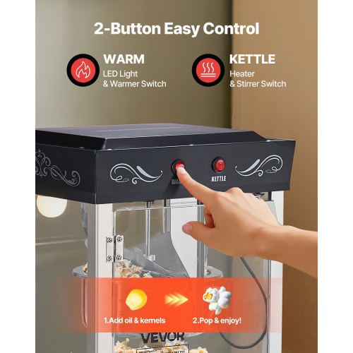 Popcornmaschine, Popcornmaschine für die Arbeitsplatte, 800 W, 0,2 kg Kessel, Schwarz | EU