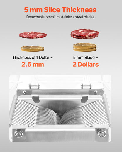 Meat Cutter Machine, 850W Meat Slicer, 551 lb/h Commercial Meat Cutting Machine Stainless Steel, 5 mm Thickness, Detachable Blades, Electric Food Slicer for Home Kitchen Restaurant Supermarket