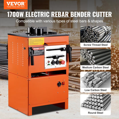2-in-1 Elektrischer Bewehrungsbieger 1700 W, 3 Winkel bis zu 1 Zoll #8 (4-25 mm)
