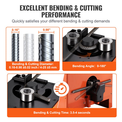 2-in-1 Elektrischer Bewehrungsbieger 1700 W, 3 Winkel bis zu 1 Zoll #8 (4-25 mm)