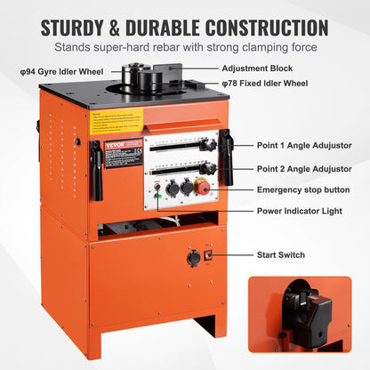 2-in-1 Elektrischer Bewehrungsbieger 1700 W, 3 Winkel bis zu 1 Zoll #8 (4-25 mm)