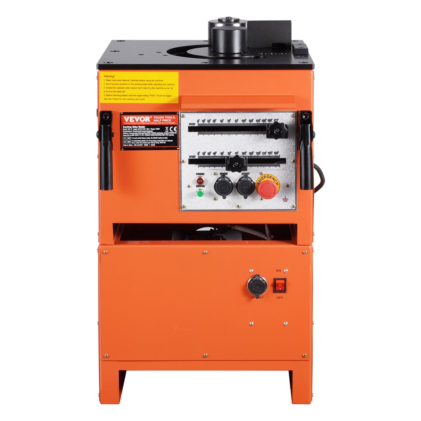 2-in-1 Elektrischer Bewehrungsbieger 1700 W, 3 Winkel bis zu 1 Zoll #8 (4-25 mm)