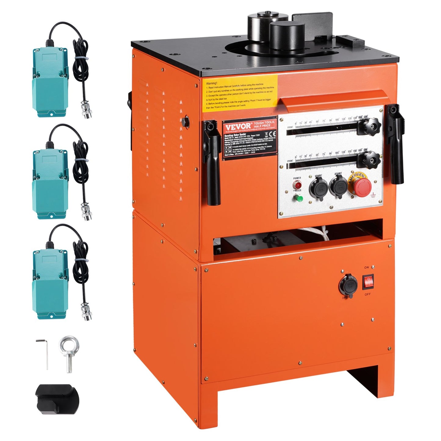 2-in-1 Elektrischer Bewehrungsbieger 1700 W, 3 Winkel bis zu 1 Zoll #8 (4-25 mm)