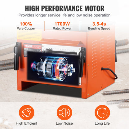Benchtop Electric Rebar Bender 1700W 3 Angle Up to 1 Inch #8 (4-25 mm)