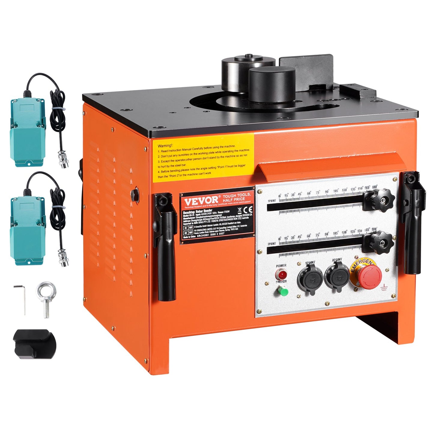 Benchtop Electric Rebar Bender 1700W 3 Angle Up to 1 Inch #8 (4-25 mm)