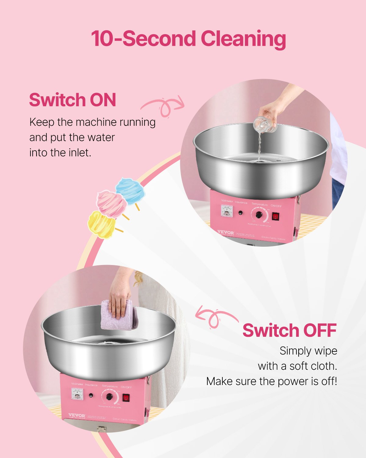 Electric Cotton Candy Machine, 1000W Commercial Candy Floss Maker with 20.5 in Stainless Steel Bowl, Sugar Scoop, and Drawer, Easy Home Use, Perfect for Kids Birthday, Family Party, Pink