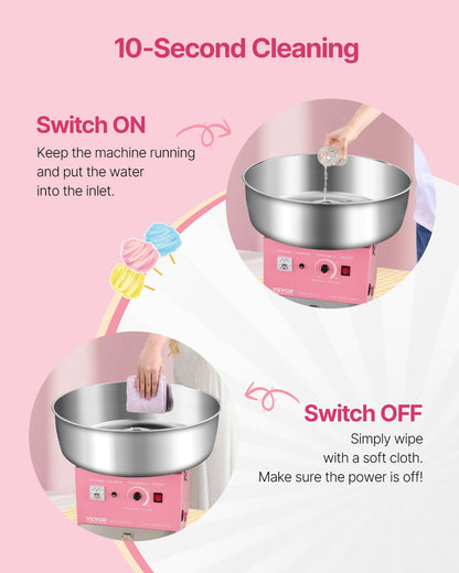 Electric Cotton Candy Machine, 1000W Commercial Candy Floss Maker with 20.5 in Stainless Steel Bowl, Sugar Scoop, and Drawer, Easy Home Use, Perfect for Kids Birthday, Family Party, Pink