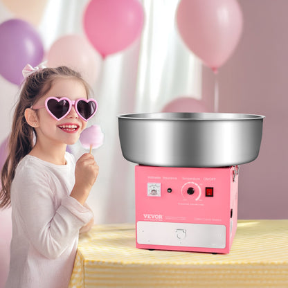 Electric Cotton Candy Machine, 1000W Commercial Candy Floss Maker with 20.5 in Stainless Steel Bowl, Sugar Scoop, and Drawer, Easy Home Use, Perfect for Kids Birthday, Family Party, Pink