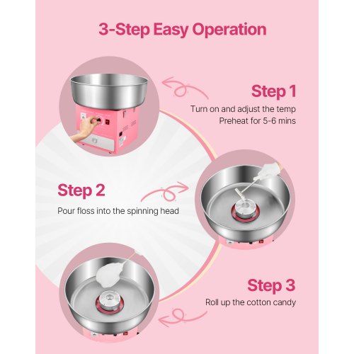 Kommersiell sockervaddsmaskin Sockervaddsmaskin 1000W för fest Rosa |  EU