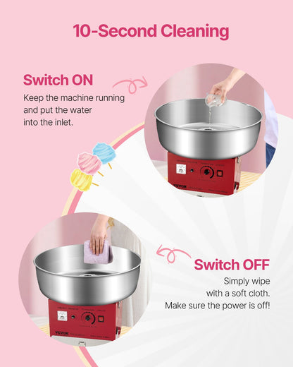 Electric Cotton Candy Machine, 1000W Commercial Candy Floss Maker with 20.5 in Stainless Steel Bowl, Sugar Scoop, and Drawer, Easy Home Use, Perfect for Kids Birthday, Family Party, Red