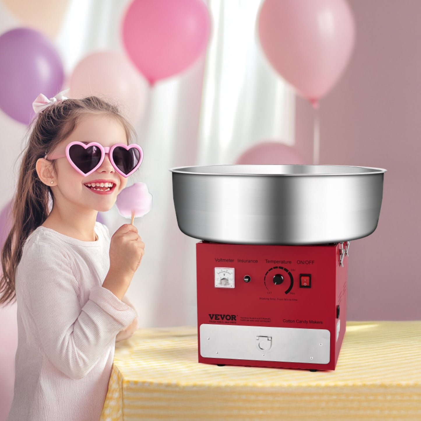 Electric Cotton Candy Machine, 1000W Commercial Candy Floss Maker with 20.5 in Stainless Steel Bowl, Sugar Scoop, and Drawer, Easy Home Use, Perfect for Kids Birthday, Family Party, Red