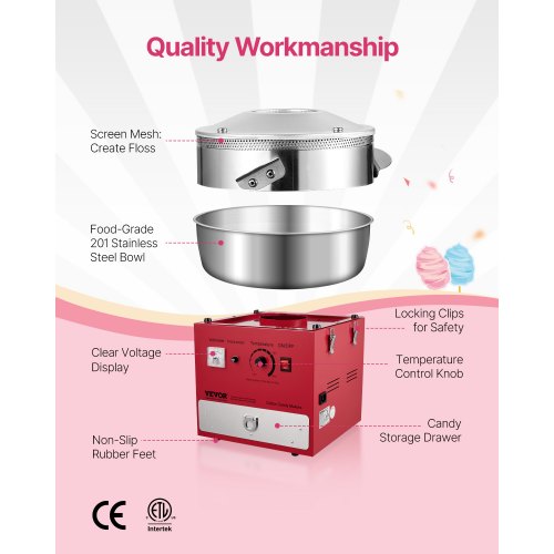 Commercial Cotton Candy Machine Cotton Candy Machine 1000W for Party Red | EU