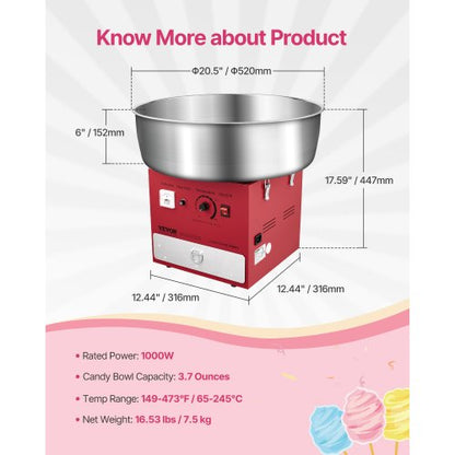 Commercial Cotton Candy Machine Cotton Candy Machine 1000W for Party Red | EU