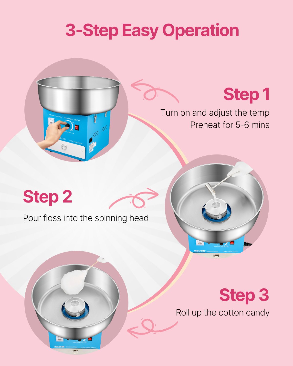 Electric Cotton Candy Machine, 1000W Commercial Candy Floss Maker with 20.5 in Stainless Steel Bowl, Sugar Scoop, and Drawer, Easy Home Use, Perfect for Kids Birthday, Family Party, Blue