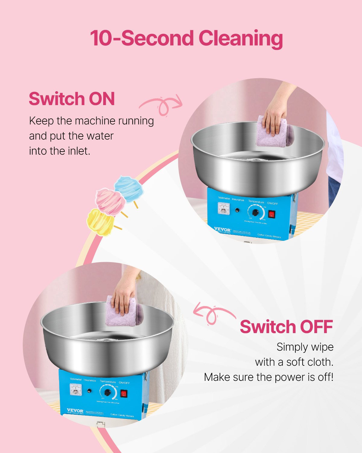 Electric Cotton Candy Machine, 1000W Commercial Candy Floss Maker with 20.5 in Stainless Steel Bowl, Sugar Scoop, and Drawer, Easy Home Use, Perfect for Kids Birthday, Family Party, Blue