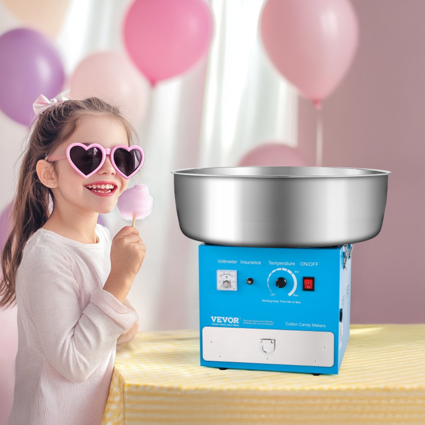 Electric Cotton Candy Machine, 1000W Commercial Candy Floss Maker with 20.5 in Stainless Steel Bowl, Sugar Scoop, and Drawer, Easy Home Use, Perfect for Kids Birthday, Family Party, Blue