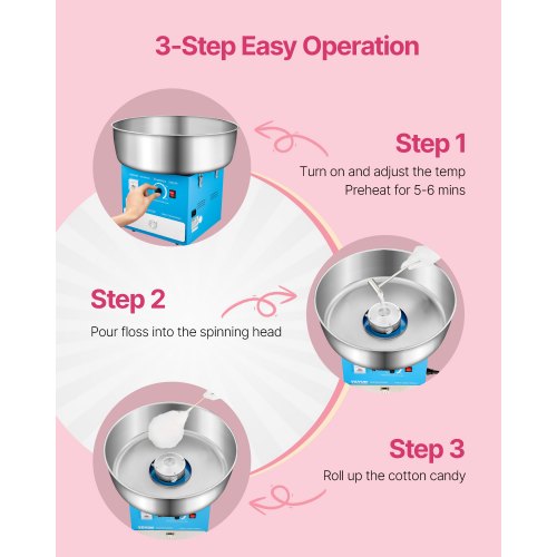 Kommersiell sockervaddsmaskin Sockervaddsmaskin 1000W för Party Blå |  EU