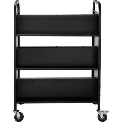 Book Cart Library Cart 200lb with Double Sided W-Shaped Sloping Shelves Black