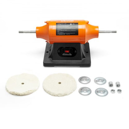 1/2HP Bench Buffer Polisher, 6-inch Bench Polishing Buffing Machine, 3450RPM Single Speed Benchtop Polisher with 2PCS Cloth Wheels & Cast Iron Base for Metal, Jewelry, Wood Polishing