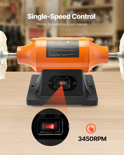 1/2HP Bench Buffer Polisher, 6-inch Bench Polishing Buffing Machine, 3450RPM Single Speed Benchtop Polisher with 2PCS Cloth Wheels & Cast Iron Base for Metal, Jewelry, Wood Polishing