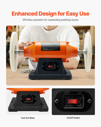 3/4HP Bench Buffer Polisher, 8-inch Bench Polishing Buffing Machine, 3450RPM Single Speed Benchtop Polisher with 2PCS Cloth Wheels & Cast Iron Base for Metal, Jewelry, Wood Polishing