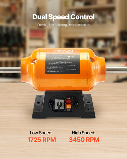 1/2HP Bench Buffer Polisher, 8-inch Bench Polishing Buffing Machine, 1725RPM/3450RPM Dual Speed Benchtop Polisher with 2PCS Cotton Wheels & Cast Iron Base for Metal, Jewelry, Wood Polishing