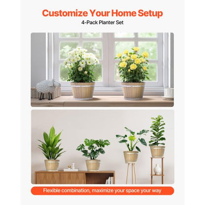 Växtkrukor, 4-pack 300 mm Whiskey Barrel Planters med dräneringshål, Stor Utvändig Plast Dekorativ Blomkruka Imitation Vinfat Design För Inomhus- och Utomhusträdgård Hemväxter, Brun |  EU