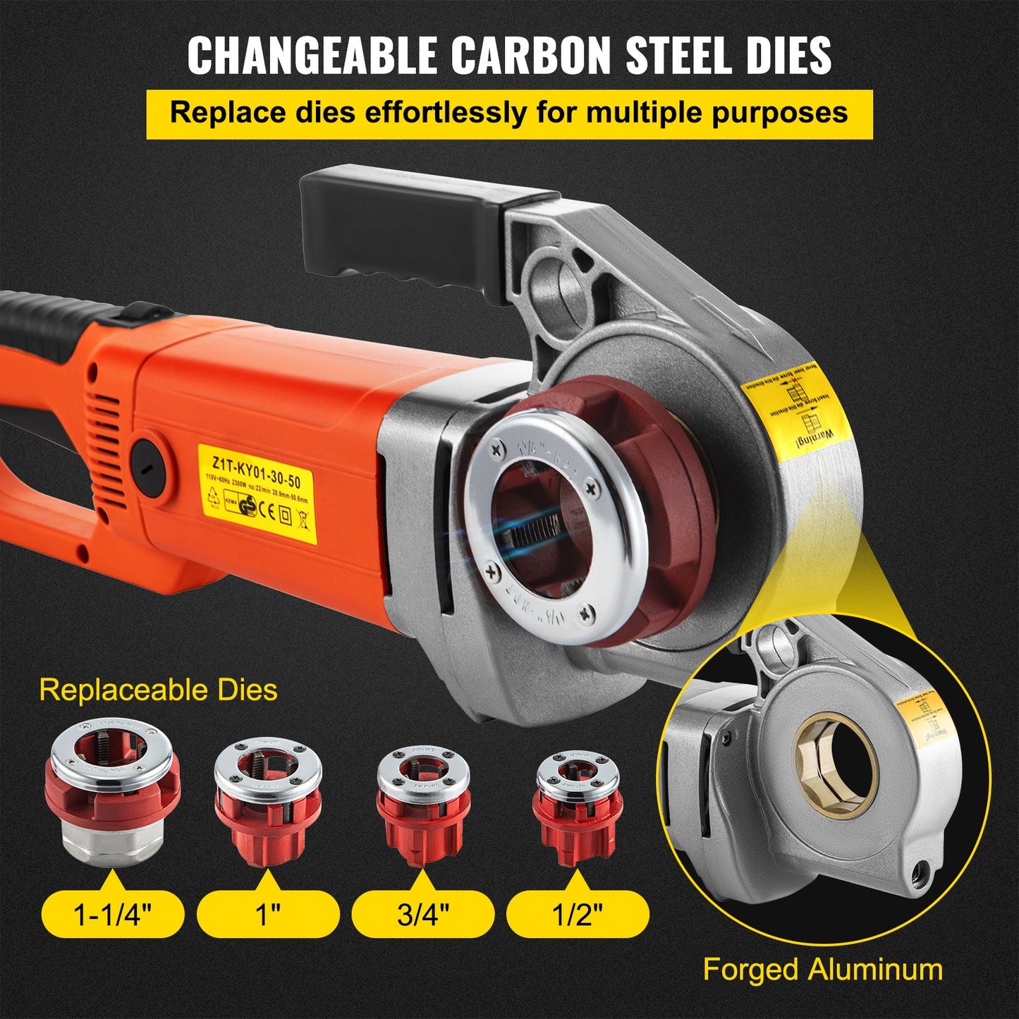 Electric Pipe Threader, 2300W Pipe Threading Machine with 4 Dies 1/2" - 1 1/4", 110V Hand-held Pipe Threader Machine with Copper Motor, Portable Electric Pipe Threading Kit with Carrying Case