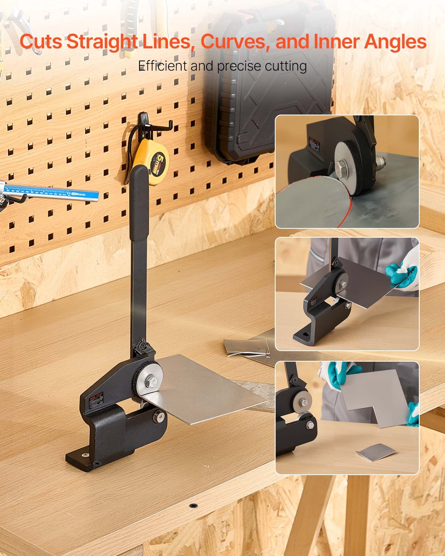 Sheet Metal Shear, Throatless Rotary Hand Shear, 16 Gauge Mild Steel Sheet Cutter with 0.06 in Capacity, with Solid Construction, Mounting Type, for Cutting Steel, Copper, Rebar, and Aluminum