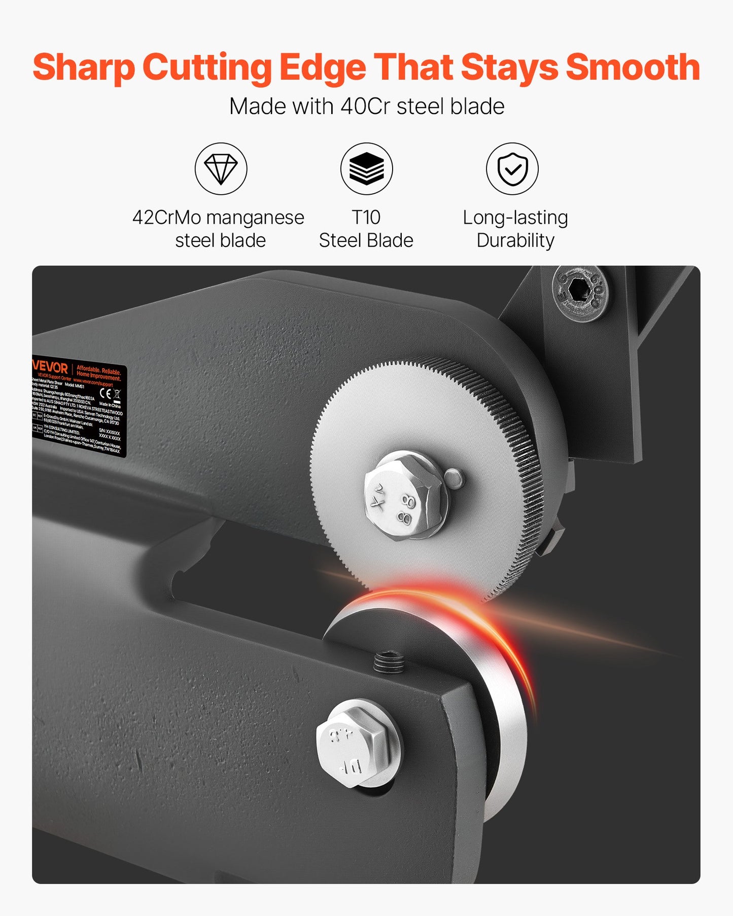 Sheet Metal Shear, Throatless Rotary Hand Shear, 16 Gauge Mild Steel Sheet Cutter with 0.06 in Capacity, with Solid Construction, Mounting Type, for Cutting Steel, Copper, Rebar, and Aluminum
