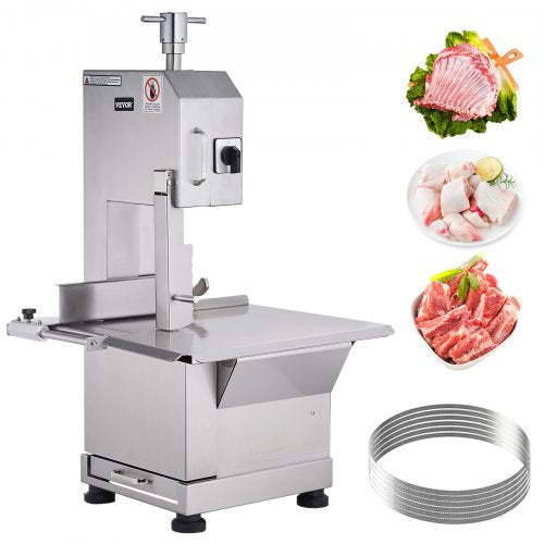 Commercial Electric Meat Bandsaw, 2200W Stainless Steel Countertop Bone Sawing Machine, Workbeach 18.5" x 20.9", 0-7.1 Inch Cutting Thickness, Frozen Meat Cutter with 6 Blades for Rib Pork Beef