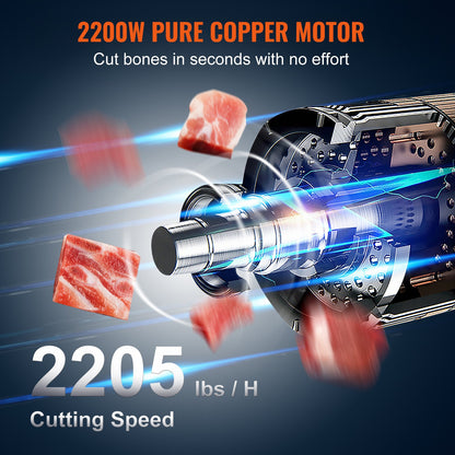 Commercial Electric Meat Bandsaw, 2200W Stainless Steel Countertop Bone Sawing Machine, Workbeach 18.5" x 20.9", 0-7.1 Inch Cutting Thickness, Frozen Meat Cutter with 6 Blades for Rib Pork Beef