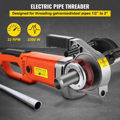 Electric pipe threader, 2300W pipe threading machine, powerful handheld drive, 220V pipe threader, portable pipe threader with 6 punches 1/2"-2