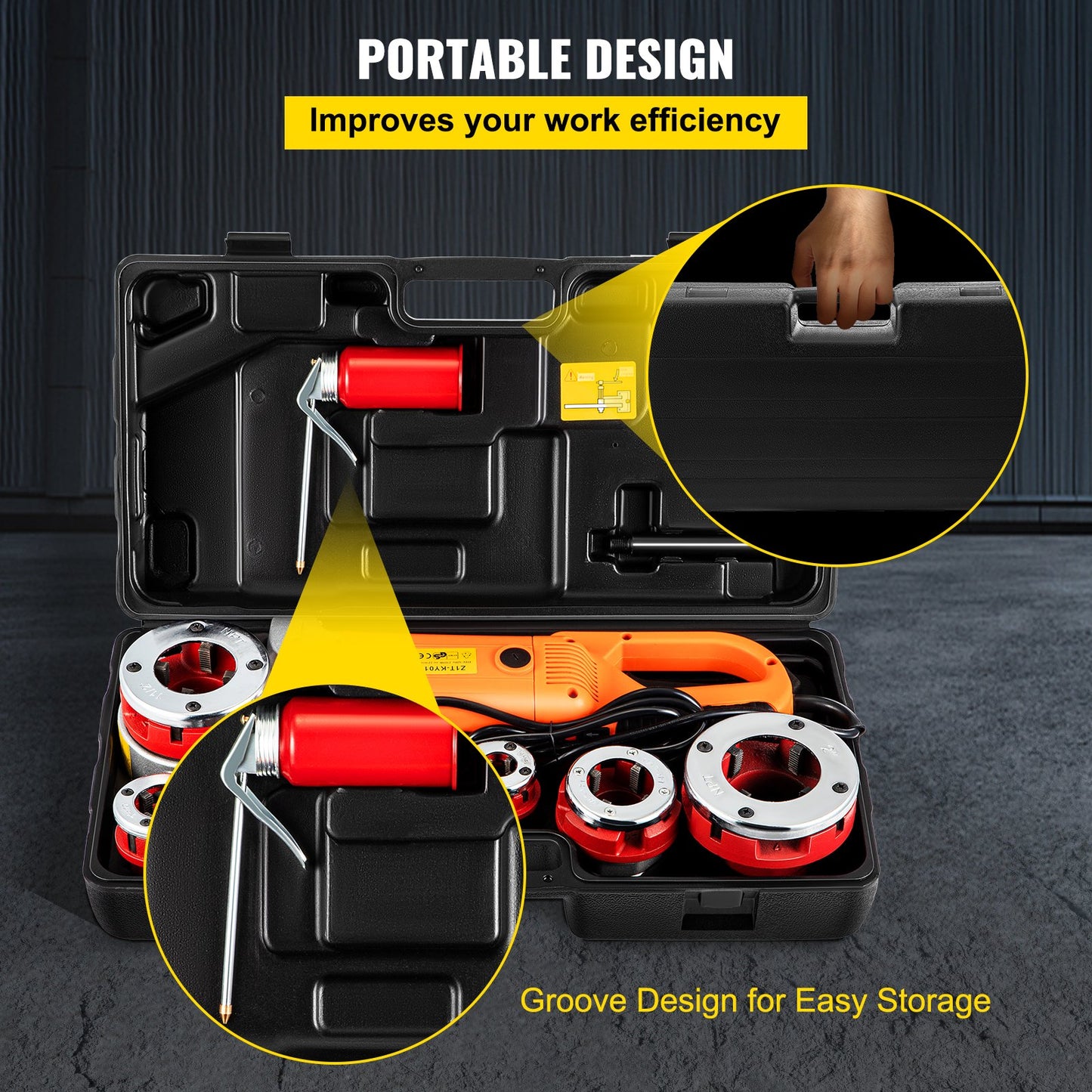 Electric pipe threader, 2300W pipe threading machine, powerful handheld drive, 220V pipe threader, portable pipe threader with 6 punches 1/2"-2