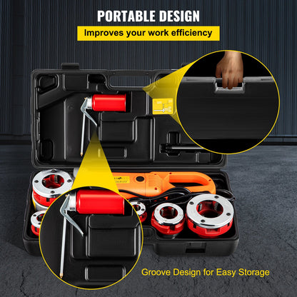 Electric pipe threader, 2300W pipe threading machine, powerful handheld drive, 220V pipe threader, portable pipe threader with 6 punches 1/2"-2