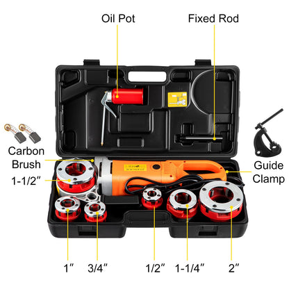 Electric pipe threader, 2300W pipe threading machine, powerful handheld drive, 220V pipe threader, portable pipe threader with 6 punches 1/2"-2