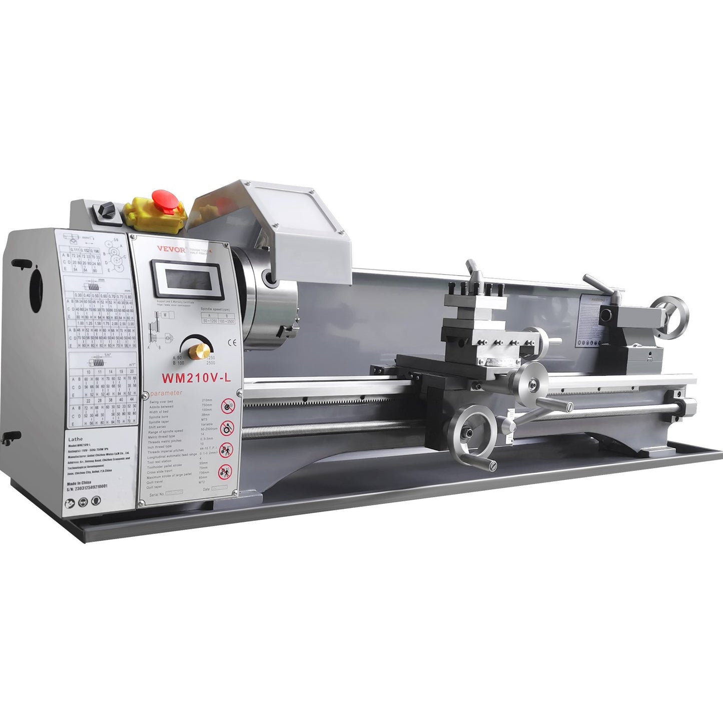 Metalldrehmaschine, 8,3 Zoll x 29,5 Zoll, Präzisions-Tischdrehmaschine für Metall, 0–2500 U/min stufenlose Drehzahl, bürstenloser 750-W-Motor mit Metallgetriebe, mit Werkzeugkasten zur Bearbeitung von Präzisionsteilen