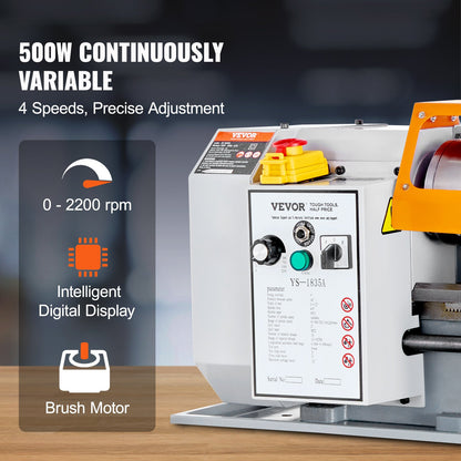 Benchtop Metal Lathe, 7'' x 13.78'', offers precise metalworking with a 0-2200 RPM variable speed, powered by a 500W brush motor and durable metal gears. Includes a tool box for precise part