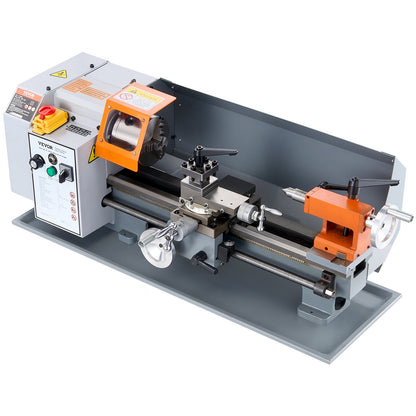 Benchtop Metal Lathe, 7'' x 13.78'', offers precise metalworking with a 0-2200 RPM variable speed, powered by a 500W brush motor and durable metal gears. Includes a tool box for precise part