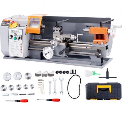 Metal Lathe Machine, 7.87'' x 13.78'', Precision Benchtop Power Metal Lathe,, 50-2500 RPM Continuously Variable Speed, 600W Brush Motor Metal Gears, with Tool Box for Processing Precision Parts