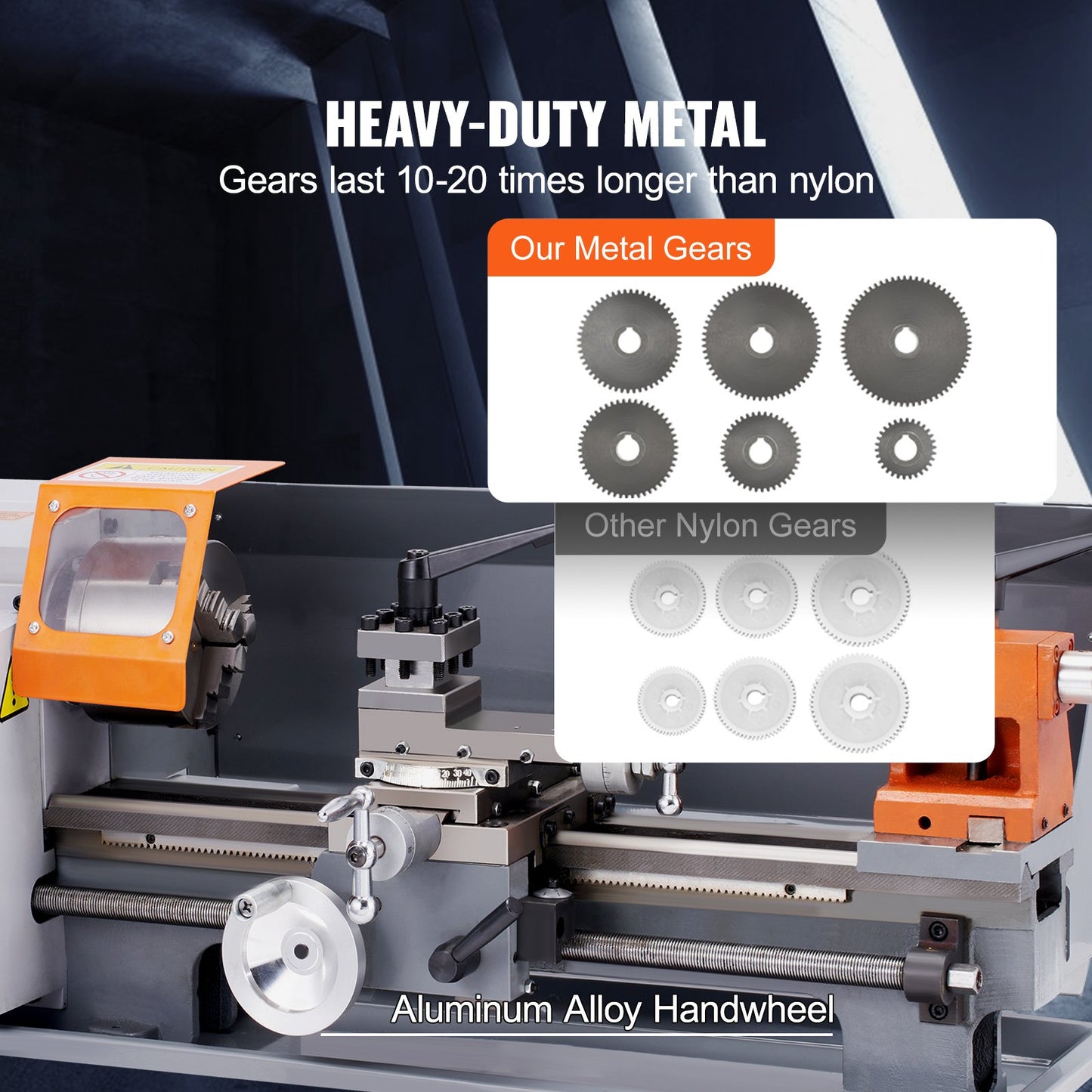 Metal Lathe Machine, 7.87'' x 13.78'', Precision Benchtop Power Metal Lathe,, 50-2500 RPM Continuously Variable Speed, 600W Brush Motor Metal Gears, with Tool Box for Processing Precision Parts