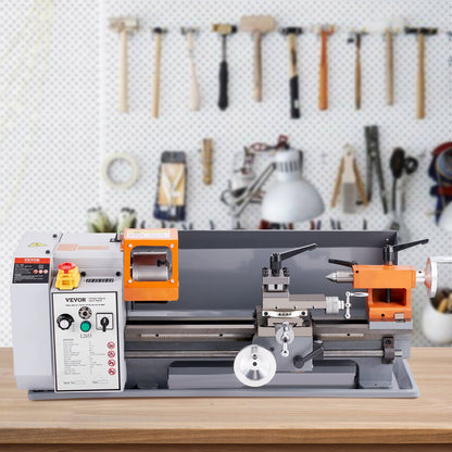 Metal Lathe Machine, 7.87'' x 13.78'', Precision Benchtop Power Metal Lathe,, 50-2500 RPM Continuously Variable Speed, 600W Brush Motor Metal Gears, with Tool Box for Processing Precision Parts