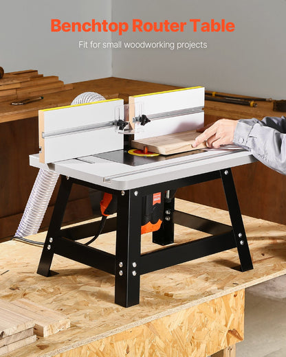 Benchtop Router Table, 24 in x 15.7 in, Bench Top Routing Table with Adjustable Fence, MDF Top, Sturdy Metal Base, 2-1/2 in Dust Collection Port, Compatible with Routes & Various Drill Bits