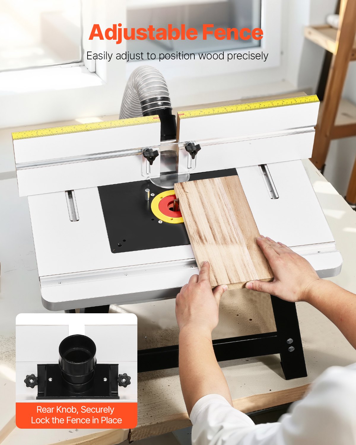 Benchtop Router Table, 24 in x 15.7 in, Bench Top Routing Table with Adjustable Fence, MDF Top, Sturdy Metal Base, 2-1/2 in Dust Collection Port, Compatible with Routes & Various Drill Bits