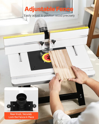 Benchtop Router Table, 24 in x 15.7 in, Bench Top Routing Table with Adjustable Fence, MDF Top, Sturdy Metal Base, 2-1/2 in Dust Collection Port, Compatible with Routes & Various Drill Bits