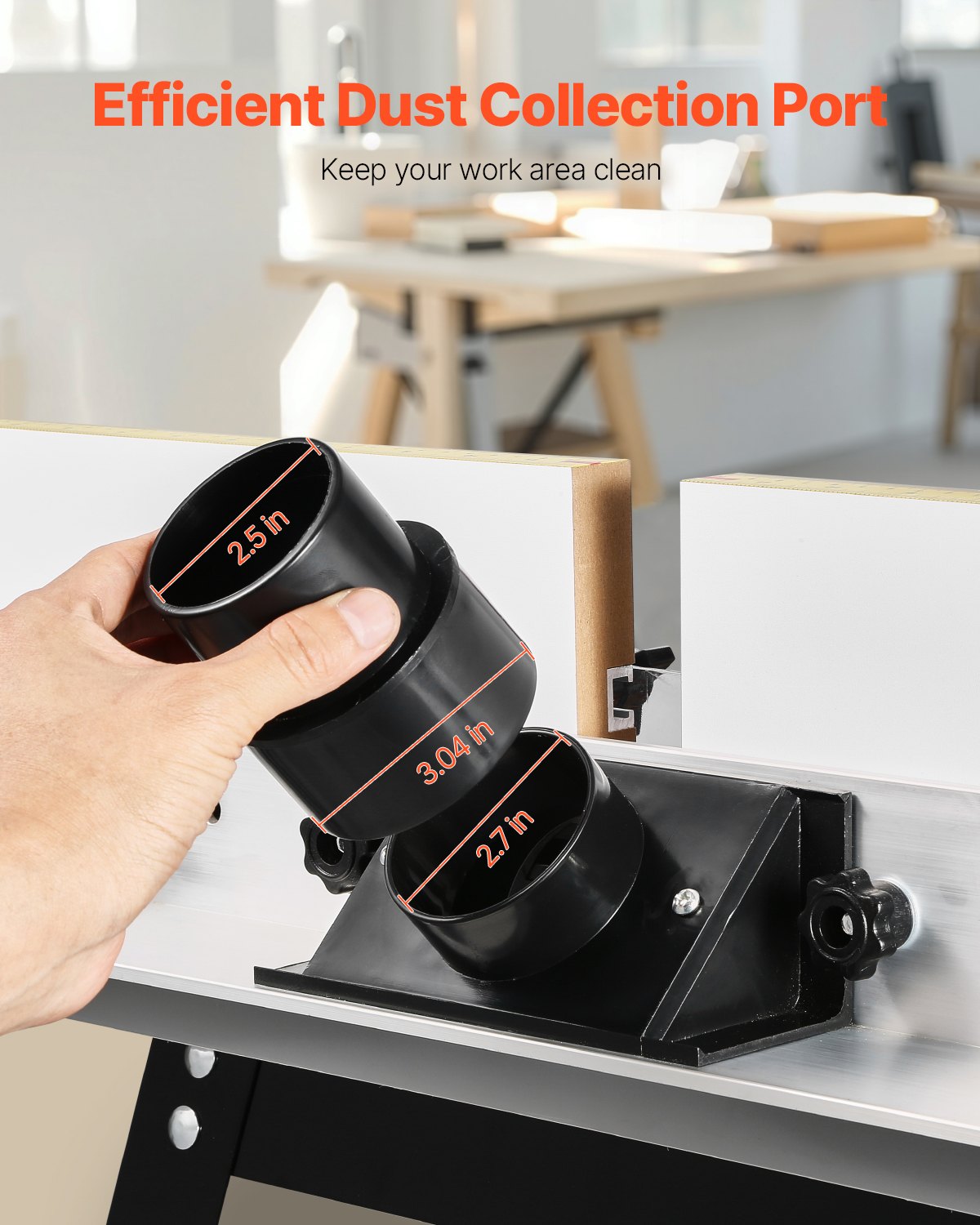 Benchtop Router Table, 24 in x 15.7 in, Bench Top Routing Table with Adjustable Fence, MDF Top, Sturdy Metal Base, 2-1/2 in Dust Collection Port, Compatible with Routes & Various Drill Bits