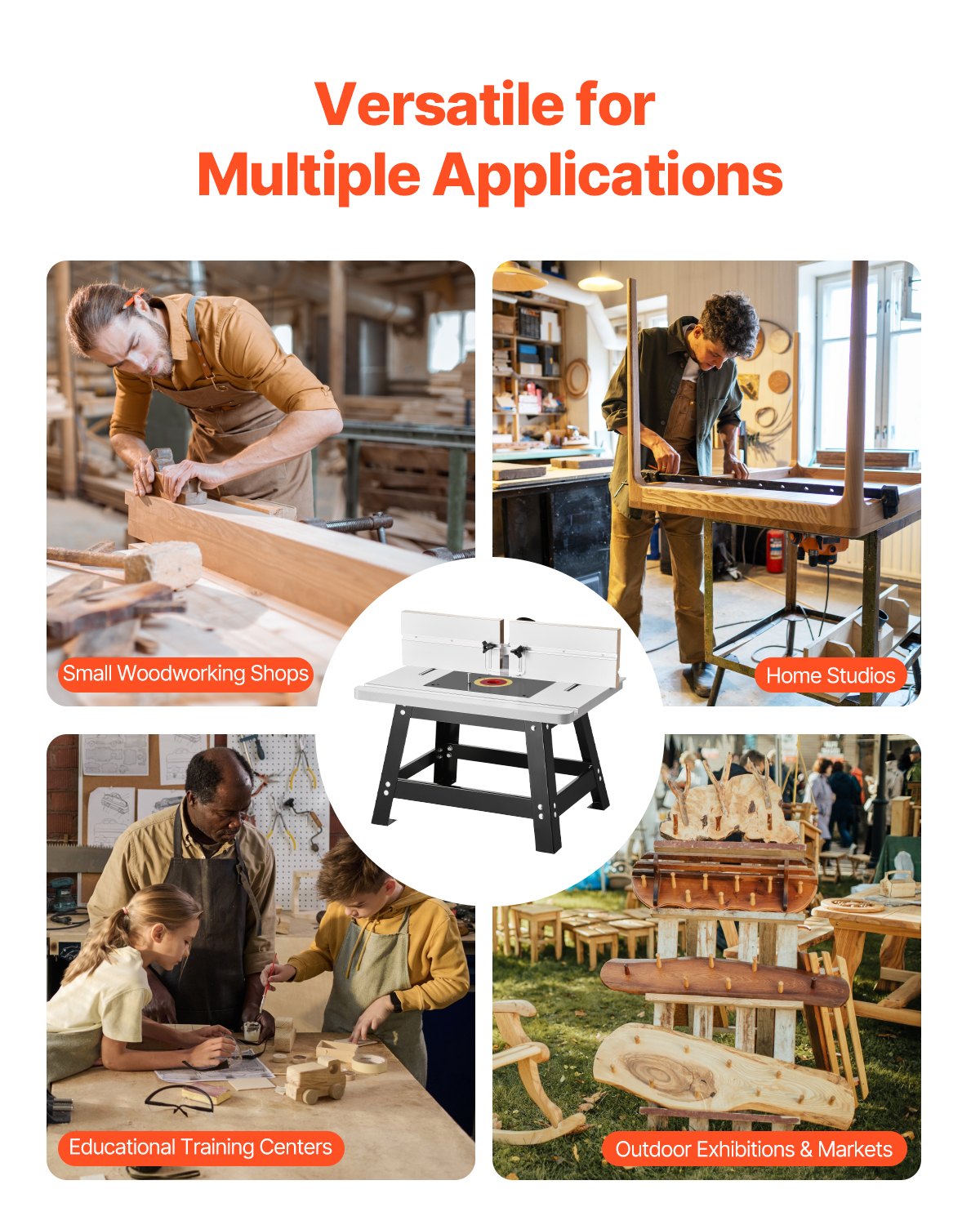 Benchtop Router Table, 24 in x 15.7 in, Bench Top Routing Table with Adjustable Fence, MDF Top, Sturdy Metal Base, 2-1/2 in Dust Collection Port, Compatible with Routes & Various Drill Bits