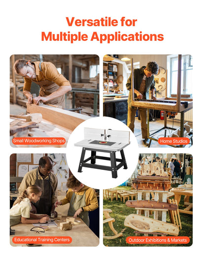 Benchtop Router Table, 24 in x 15.7 in, Bench Top Routing Table with Adjustable Fence, MDF Top, Sturdy Metal Base, 2-1/2 in Dust Collection Port, Compatible with Routes & Various Drill Bits