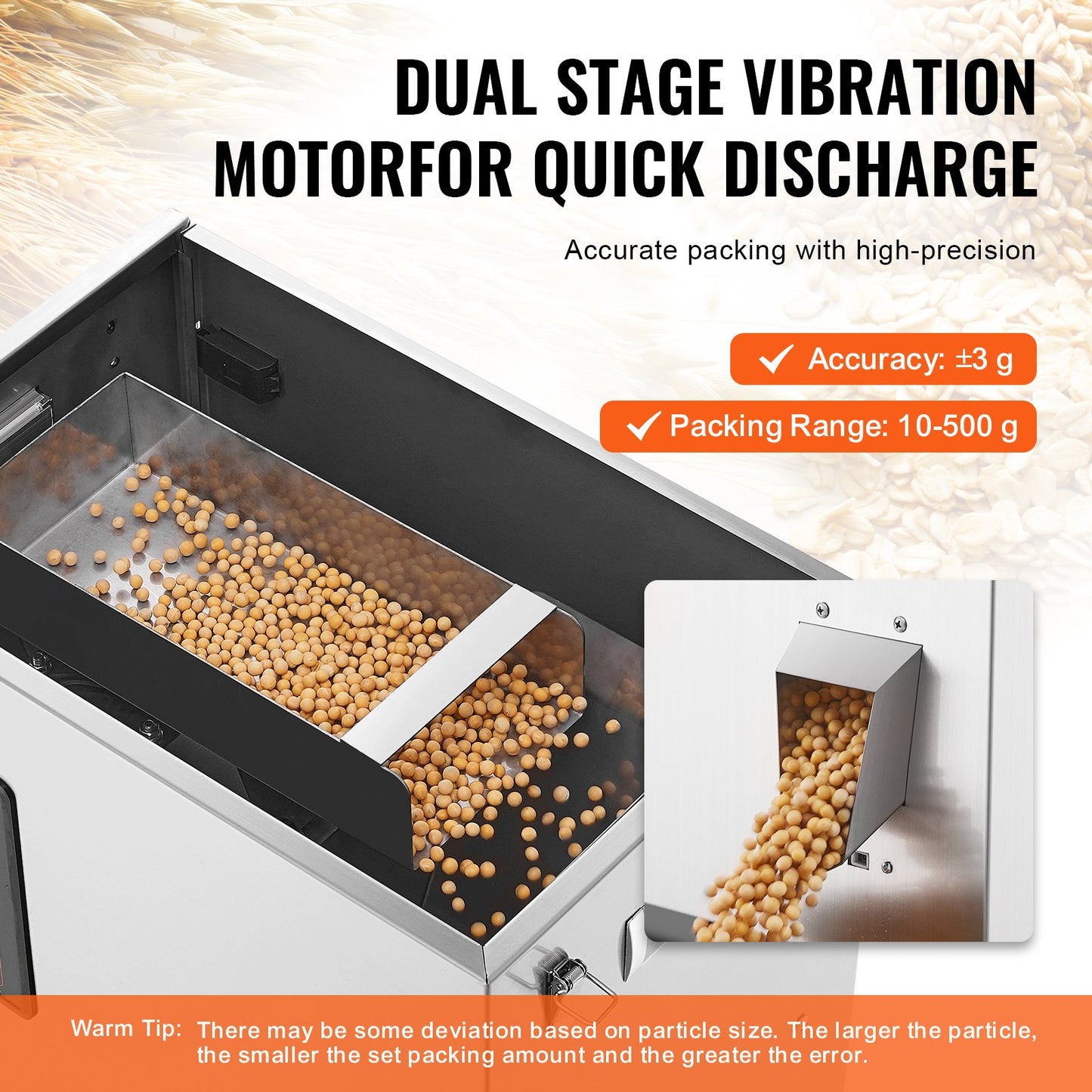 Pulverfüllmaschine, 0,022–1,1 lbs/10–500 g, automatische intelligente Partikelwäge-Füllmaschine, Flaschenbeutel-Pulverfüll-Partikelspender für Teesamen, Getreidepulver, Mehl, Bohnen, Glitzer